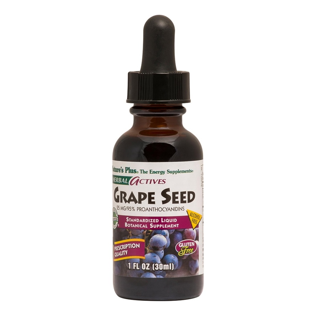 Natures Plus Herbal Actives Grape Seed 25 mg Flytende suspensjon - Vegansk Drops, 1 floz - Vegetarian, Glutenfri - 30 Services