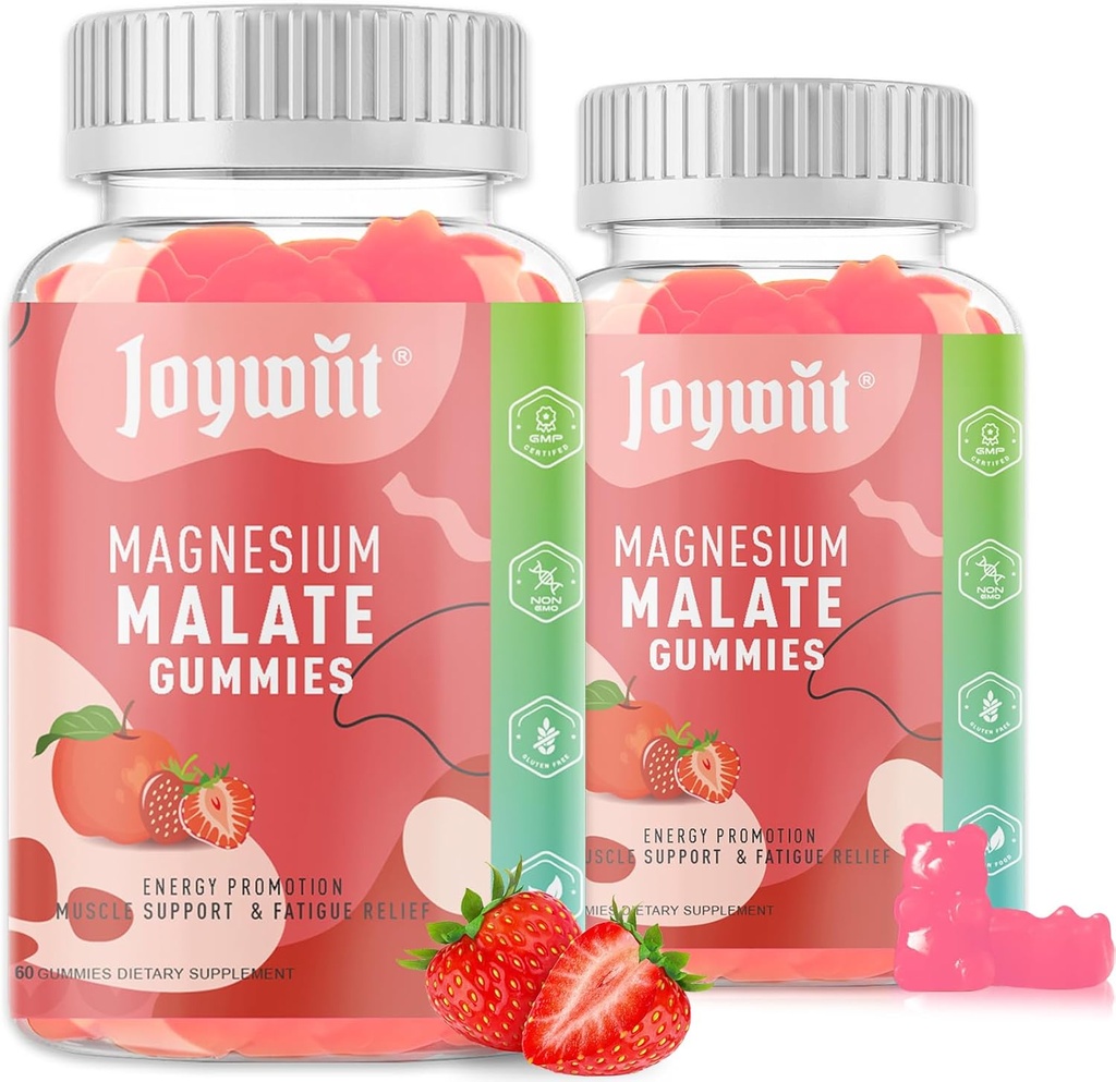 Magnesium Malate Gummies 1000mg Magnesium Malate Supplement med L-Theanine, CoQ10 & Vitamin B6 | Høy potens Stress Relief & Muskelstøtte | Ikke-GMO, Vegansk, Glutenfri | 120 Gummies