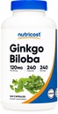 Nutricost Ginkgo Biloba 120 mg, 240 kapsler - Ekstra styrke Ginkgo Biloba ekstrakt - Glutenfri og ikke-GMO