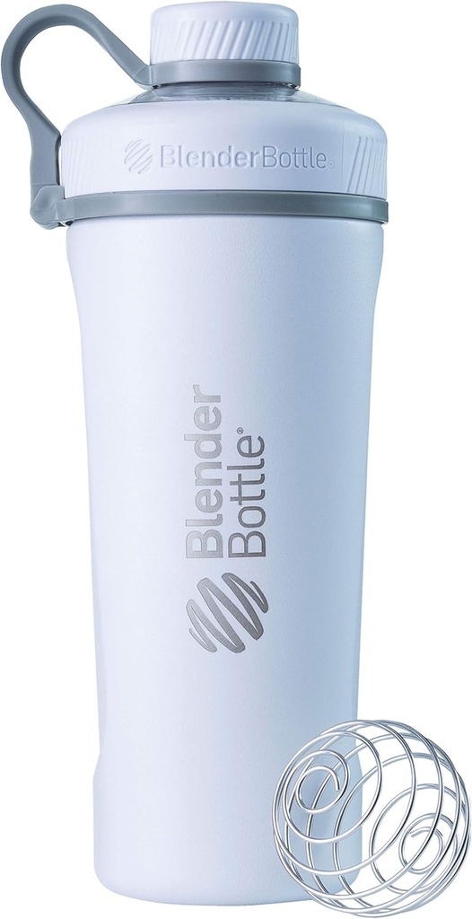 BlenderBottle Radian Shaker Cup Isolert rustfritt stål vannflaske med Wire Whisk, 26-Ounce, Matte Hvit