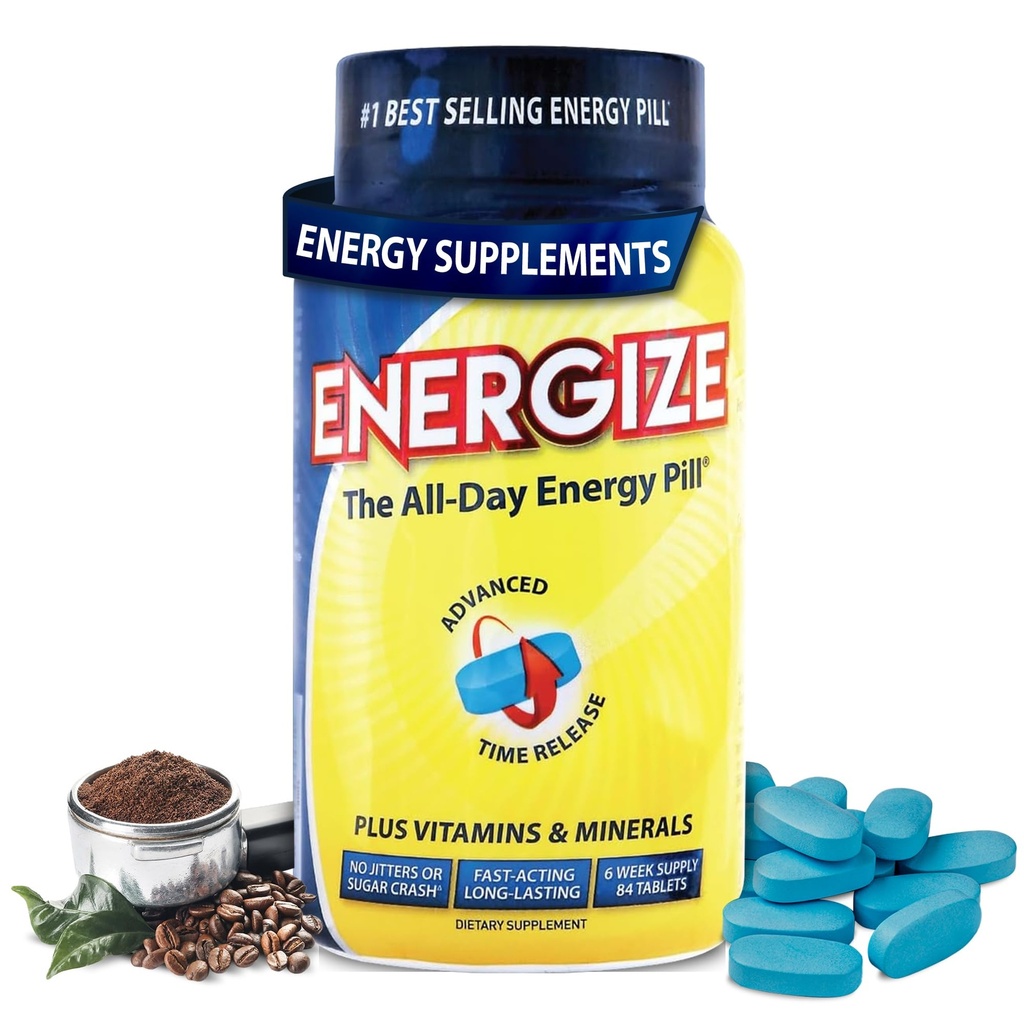 iSatori Energize Koffeinpiller - Rask fungerende energi Supplement med tidsfrigjøring koffein & naturlig nootropisk støtte - Ingen Jitters eller Crash - Energivitaminer for menn og kvinner - (84 tabletter)