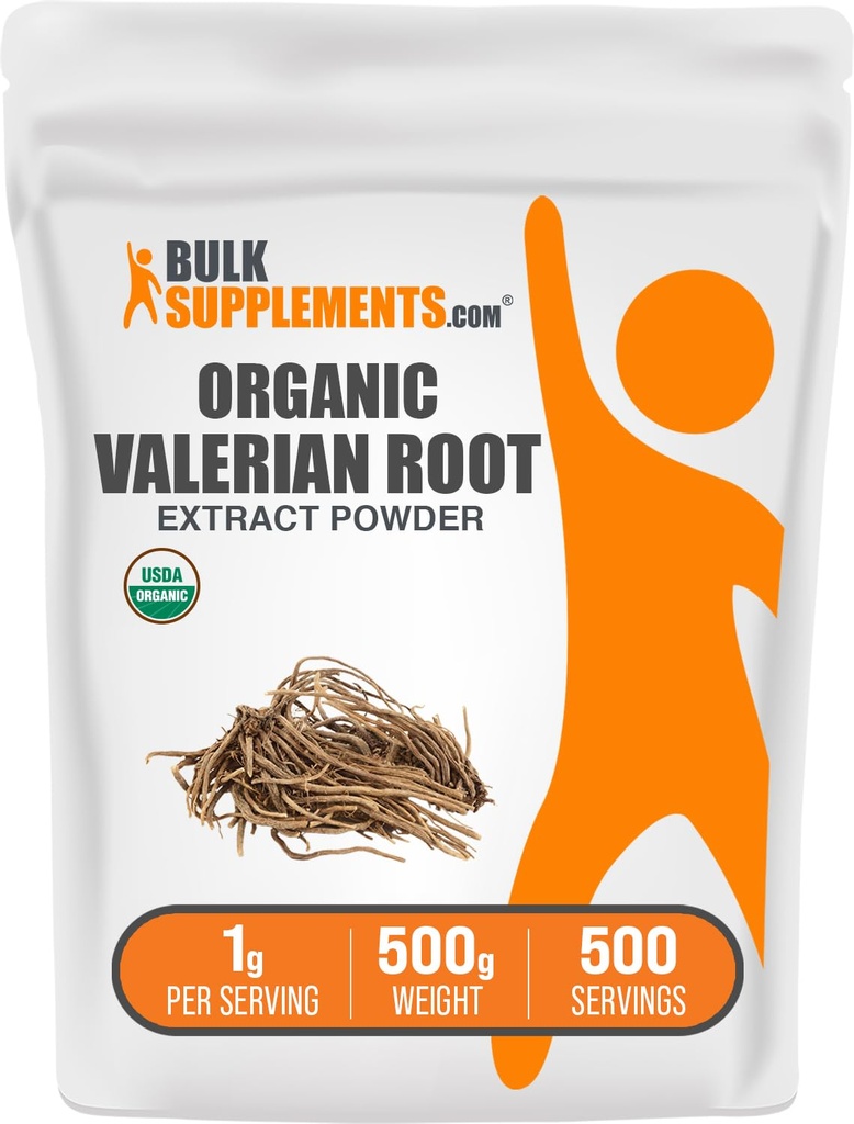 BulkSupplements.com Organic Valerian Extract pulver - Opprinnelig fra Valerian Root, Herbal Supplement - Glutenfri, 1g per servering, 500g (1,1 lbs) (Pack of 1)