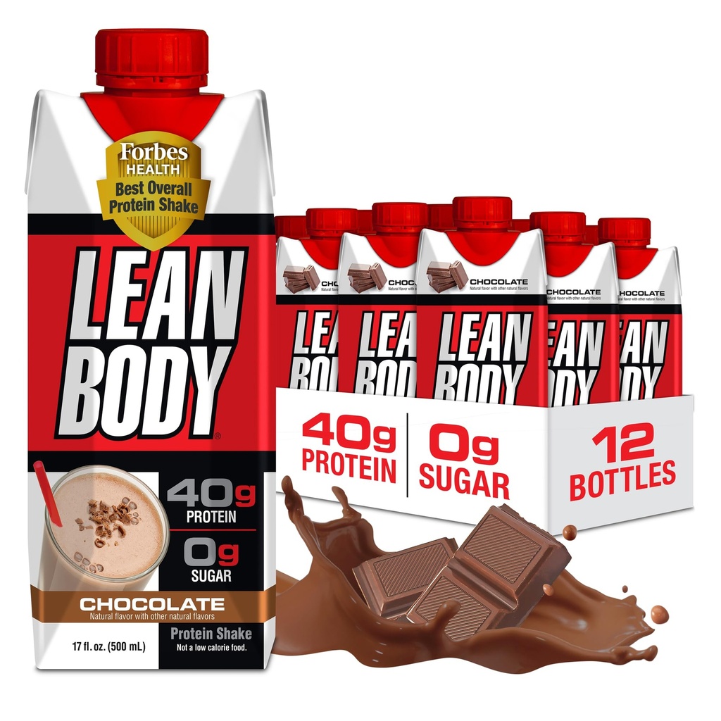 Lean Body Ready-to-Drink Sjokolade Protein Shake, 40g Protein, Whey Blend, 0 Sukker, Glutenfri, 22 vitaminer og mineraler, Labrada, 17 Fl Oz (Pack of 12)