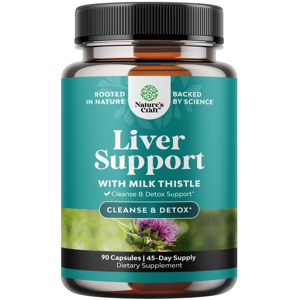 Natures Craft Liver Cleanse Detox & Reparasjon - Herbal Liver Support Melk Thistle Supplement - Silymarin Melk Thistle Supplementer med Dandelion Root, Choline, Beetroot & Artichoke Extract - 90 Count