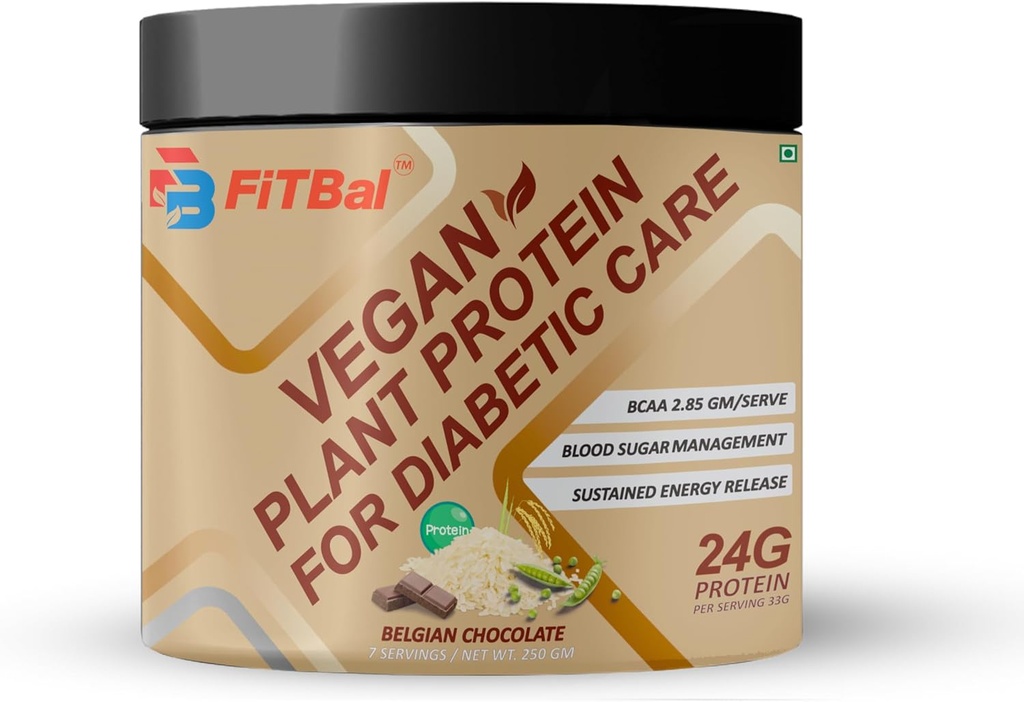 Belgisk sjokolade vegansk plante protein pulver for diabetisk omsorg 250 gram (7 serveringer) servering mengde-33G 24G protein per servering, glutamin - 3,32 Gm