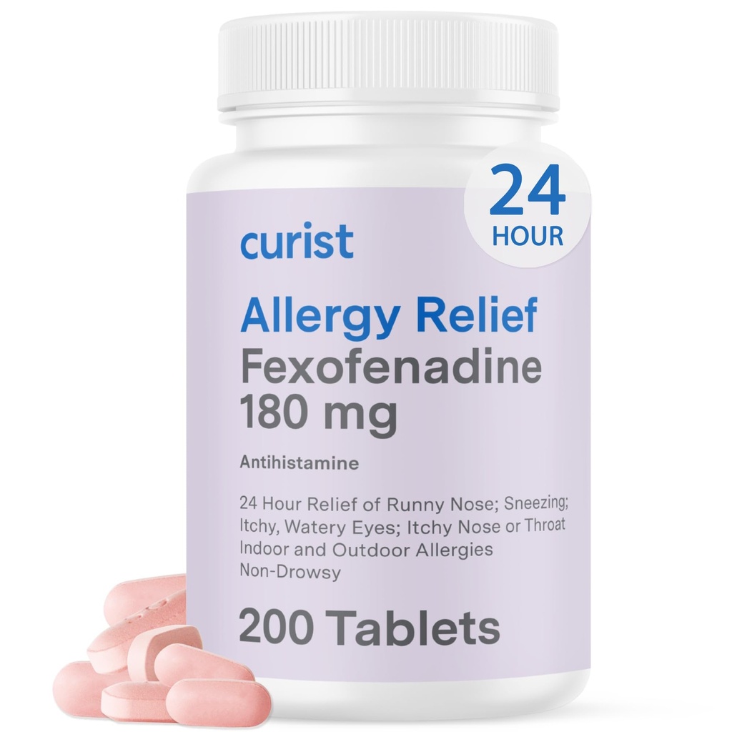 Curist Fexofenadin Hydrochloride 180 mg (200 tabletter) Ikke Drowsy Allergy Medisin - 24 timers hele dagen Allergi Relief for Runny Nese, kløende øyne, & Throat - Allergy Relief Tabletter (200 greve)