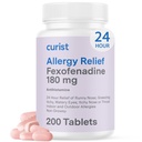 Curist Fexofenadin Hydrochloride 180 mg (200 tabletter) Ikke Drowsy Allergy Medisin - 24 timers hele dagen Allergi Relief for Runny Nese, kløende øyne, & Throat - Allergy Relief Tabletter (200 greve)