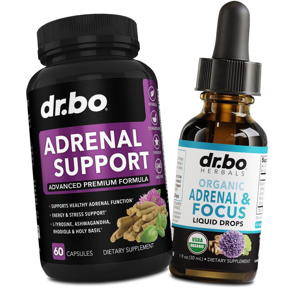 Adrenal støtte kortisol leder kosttilskudd - Adrenal tretthet kosttilskudd kapsler organisk flytende dråper fokus kvinner menn - naturlig adaptogen Ashwagandha Holy Basil L tyrosin kompleks helse