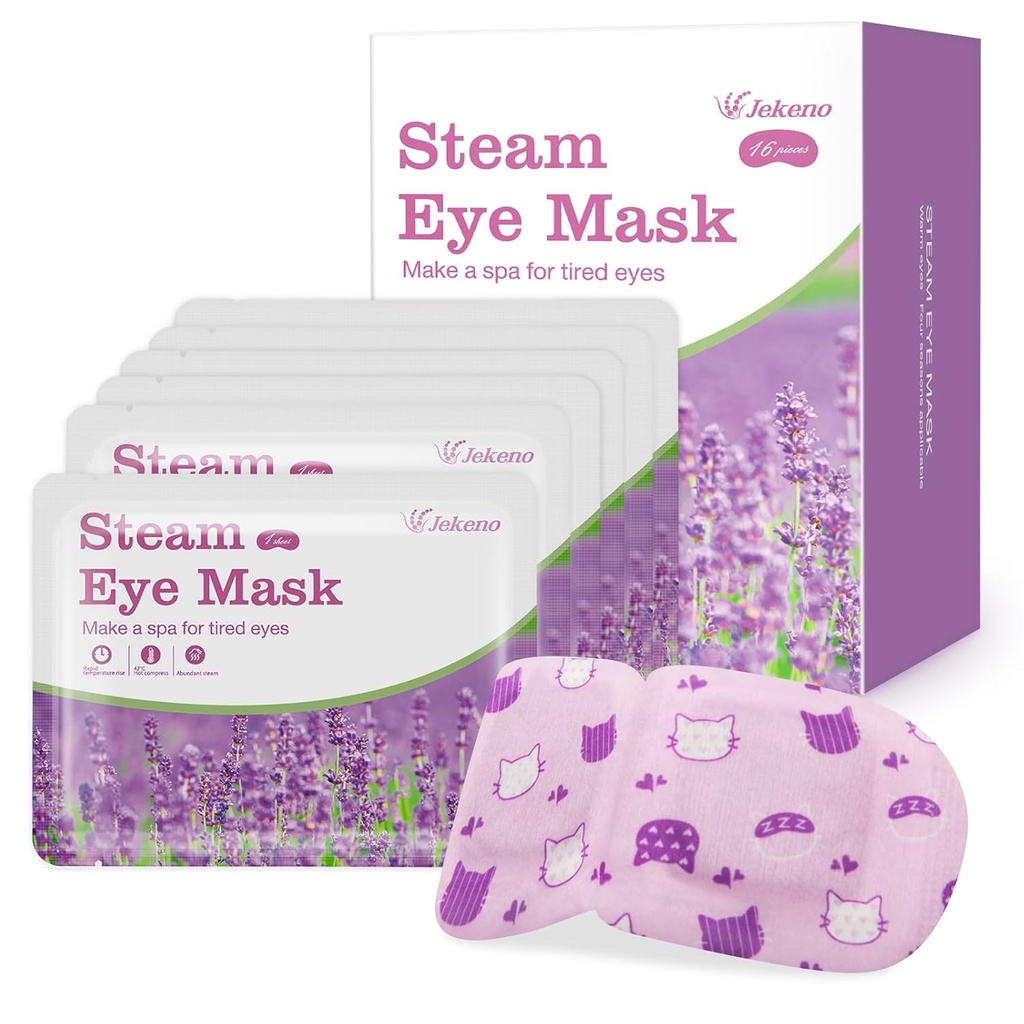 Jekeno Steam Eye Mask, 16 Pakker Øyemasker for tørre øyne, 40-60 minutter Selvmoist Warm Compress Heated Disposable Mask for søvn, Spa Relaxing Trip Gaver, Reise Essentials for kvinner Menn