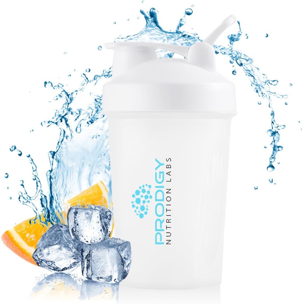 Prodigy Nutrition Labs Premium Shaker Flaske Perfekt for proteinshake og pre trening -14 Ounce (hvite)