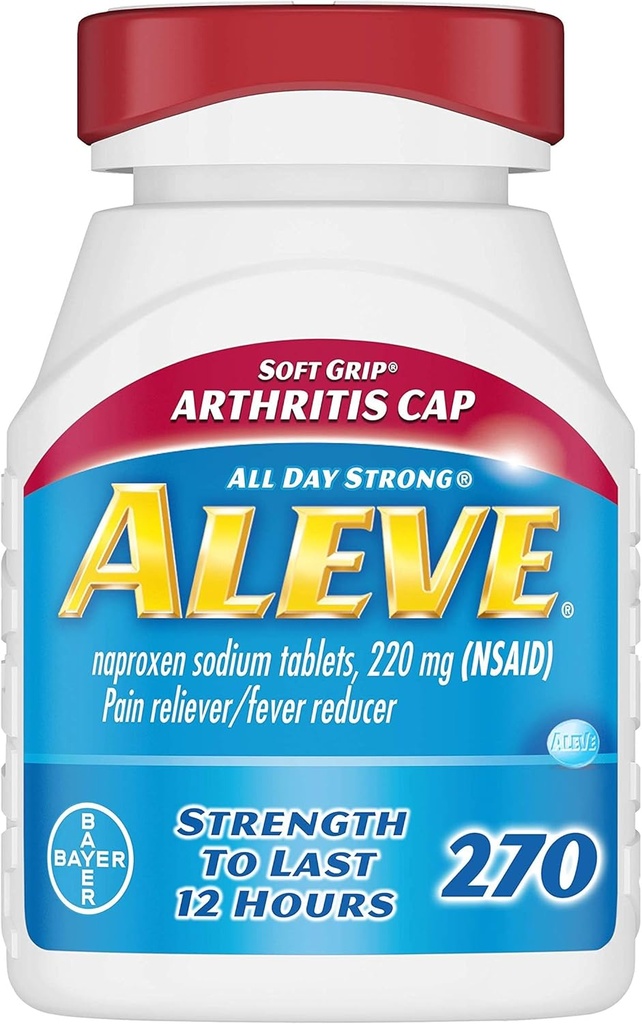 Aleve Mykt Grip Arthritis Cap Tabletter, Raskt fungerende hele dagen smertelindring for hodepine, muskelsmerter og feberreduksjon, Naproxen Natriumkapsler, 220 mg, 270 greve