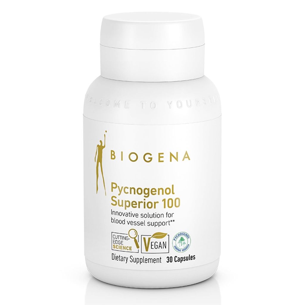 Biogena Pycnogenol 100 mg Gull med premium Patentert Fransk Maritime Pine Bark ekstrakt (Pinus Pinaster) for å støtte blodsirkulasjon