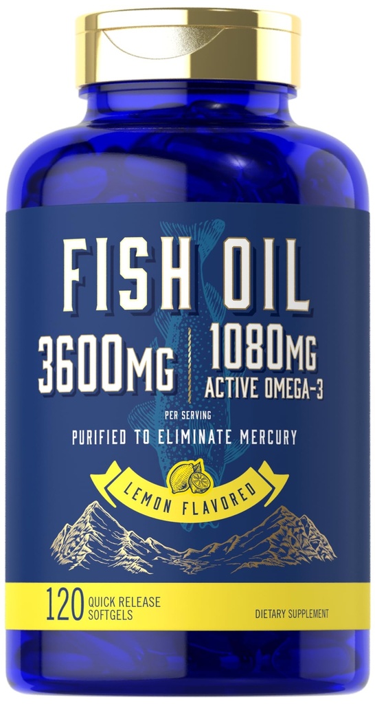 Carlyle Fish Oil 3600mg | 1080mg Omega 3 | 120 greve | Ikke-GMO og Glutenfri Supplement