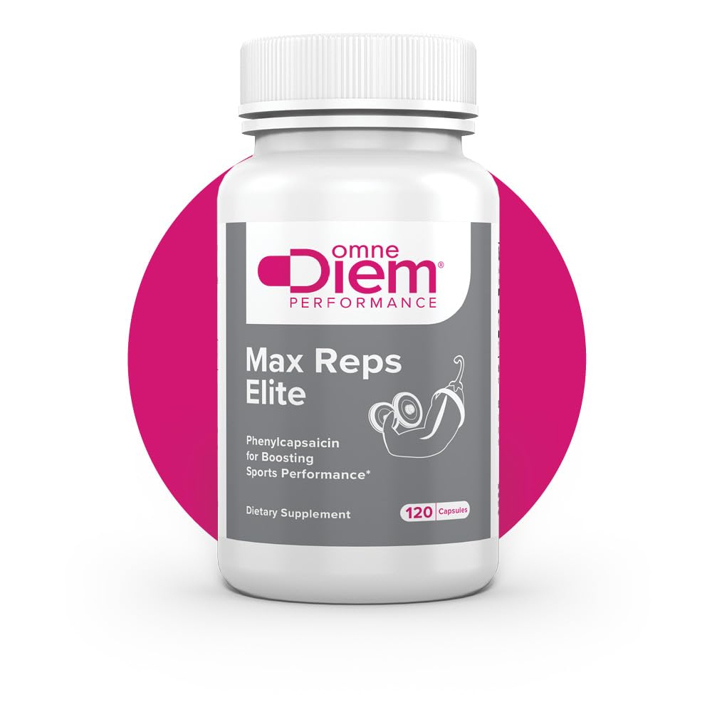 Omne Diem Max Reps Elite Capsules - Phenylcapsaicin Sports ytelse kosttilskudd - støtter maksimal trening og gjenoppretting og reduserer tretthet - for menn og kvinner - 120 ct