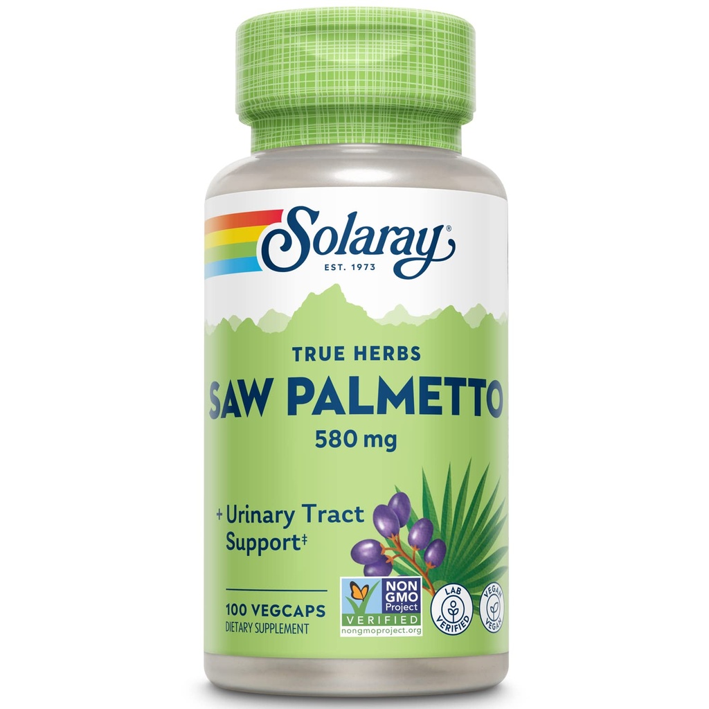 SOLARAY så Palmetto Berry 580 mg, sunn prostate og urinveistrakt støtte fra fettsyrer og plantesteroler for menn og kvinner, ikke-GMO, Vegan & Lab verifisert, 100 Vegkaps, 100 Services