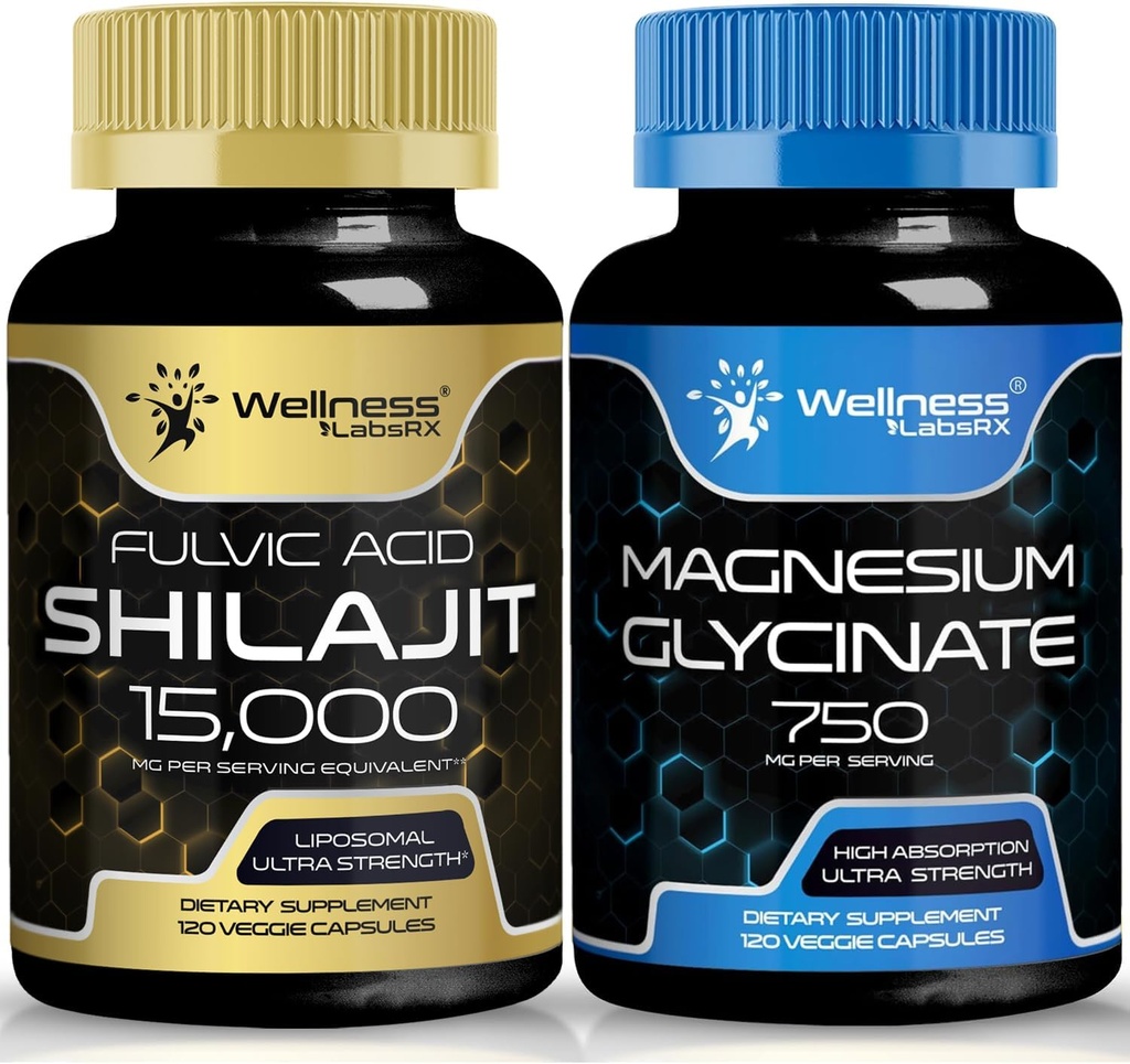 Magnesium Glycinate Capsules - 750mg - Magnesium Supplement høy absorpsjon Supplement │Shilajit ren Himalayan Organic Capsules med naturlig Occuring Fulvic Acid