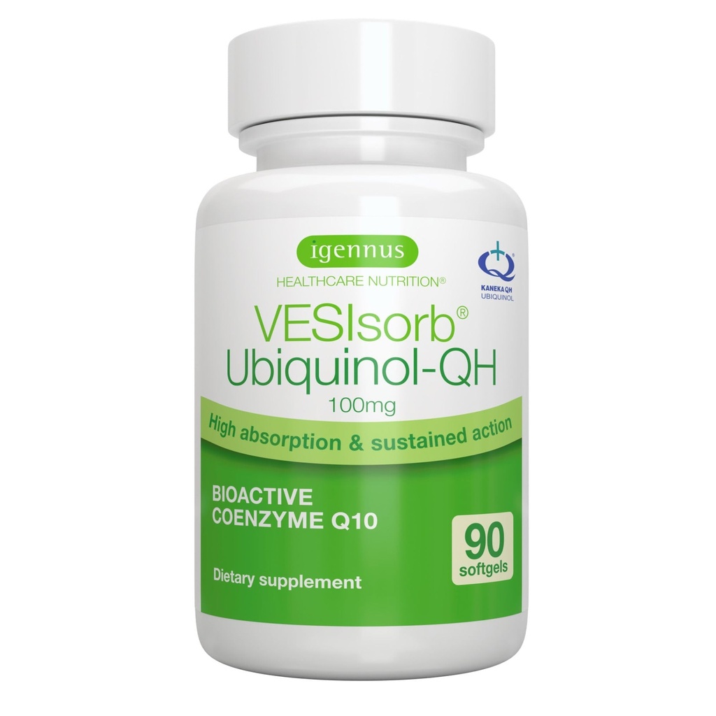 Igenus Advanced VESIsorb Ubiquinol 100mg 90 Softgels, 600% Biotilgjengelighet, rask aksjonell vann-løselig Coenzym Q10 Supplement for energi og hjerte, 3-måneders forsyning