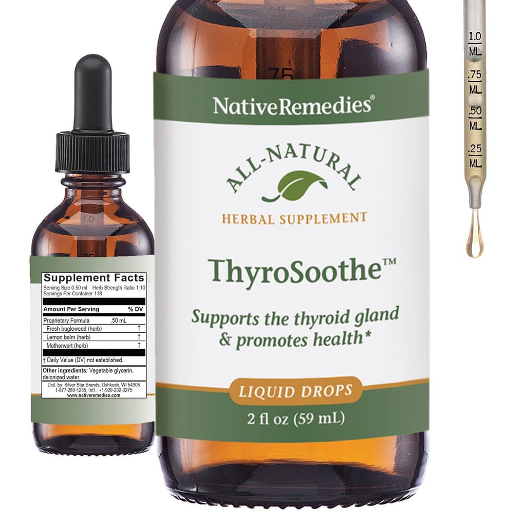 Native Remedies ThyroSoothe - Alt naturlig Herbal Supplement Sootes Thyroid Gland - støtter systemisk balanse i det endokrine systemet og Thyroid Gland - 59 ml