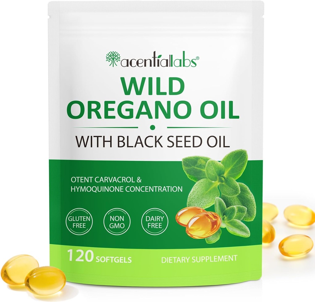 Olje av Oregano Softgels, 120 greve Oregano oljetilskudd kapsler, 2 i 1 6000mg olje av Oregano med svart frøolje 200mg, organisk Oregano oljeekstrakt, ikke-GMO, Glutenfri