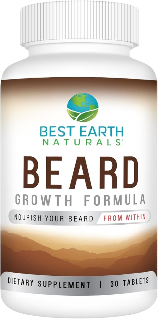 Best Earth Naturals Beard Growth Formula for menn vitaminer, næringsstoffer, biotin, så Palmetto og PABA for ansiktshårvekst 30 teller