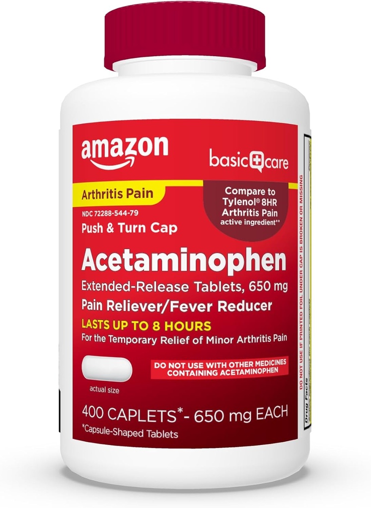 Basic Care Acetaminophen Utvidede tabletter, 650 mg, ledgiktsmerter, 400 teller