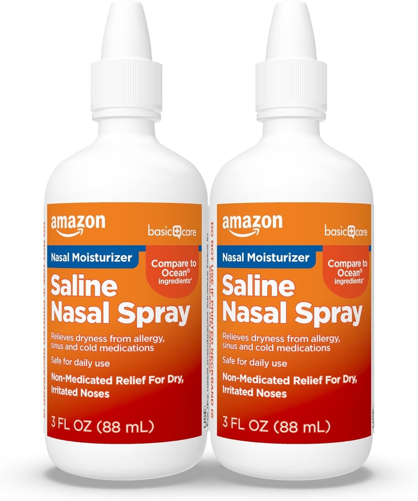 Basic Care Premium Saline Nasal Moisturizing Spray, øyeblikkelig beroligende Nasal Mist Nese Spray, ikke-medikert relief, 3 fl oz (Pack of 2)