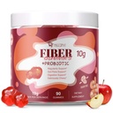Fiber Gummies med probiotika, 10G Fiber per servering Ingen sukker tilsatt Apple Flavor, med 10 milliarder CFU Probiotika Blanding, Apple Cider Vinegar, Vitamin C, Inulin, Bloating Support 90 Count