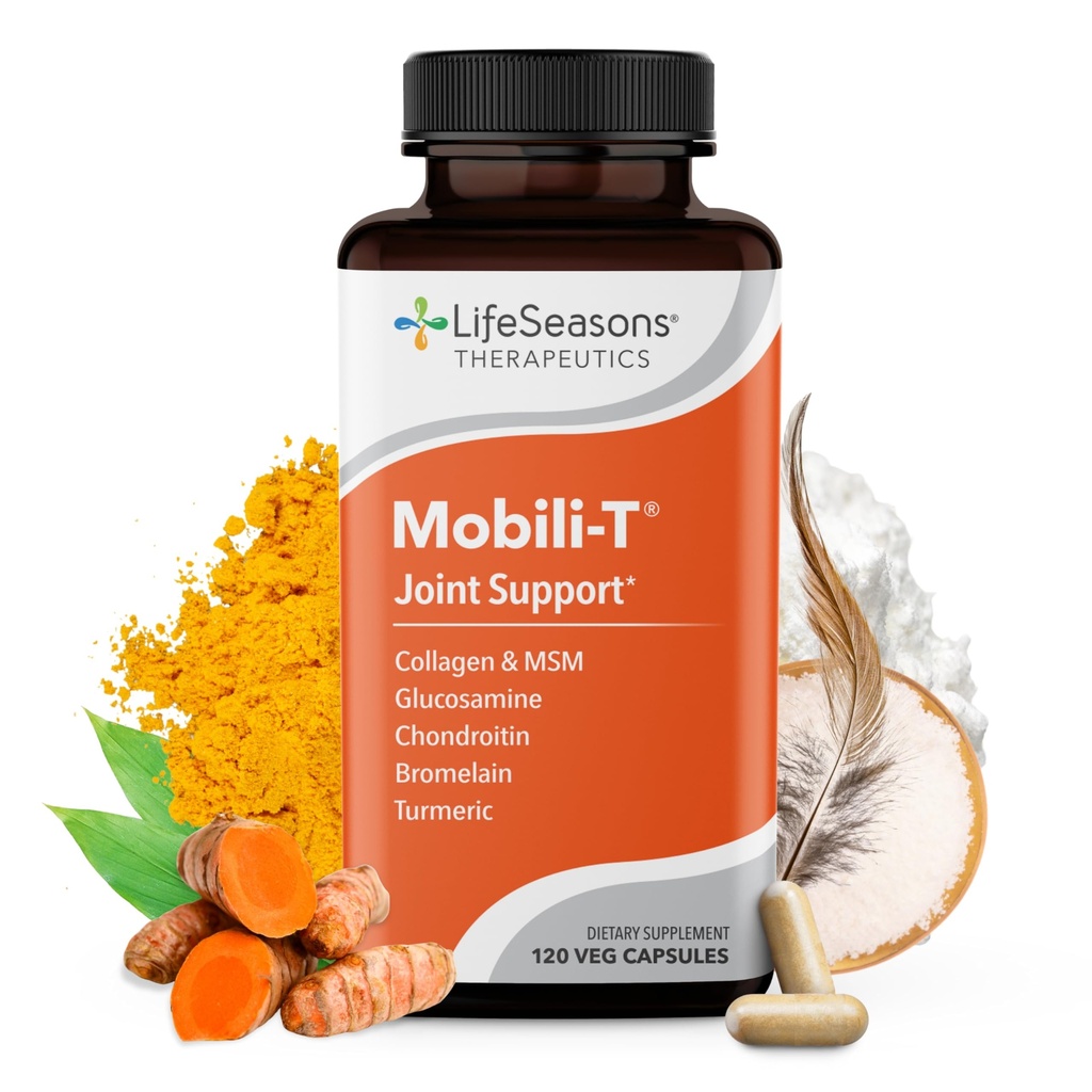 LifeSeasons Mobili-T - Joint Support Supplement - Reduserer akser & Discomforts - Økt rekkevidde for bevegelse - Rebuild Tussue & Cartilage - MSM Chondroitin Collage Glucosamin & Turmeric - 120 Kapsler
