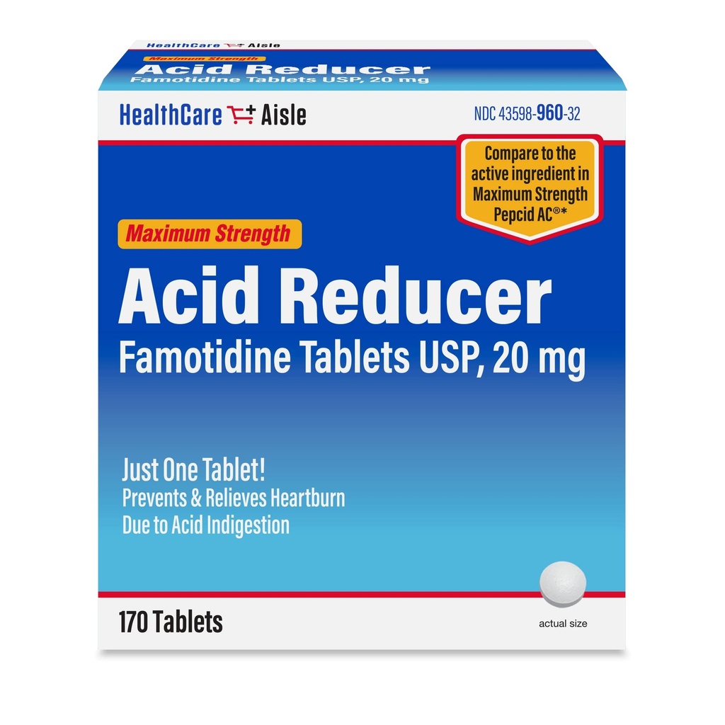 HealthCareAisle Famotidin 20 mg, 170 tabletter, maksimal styrke syre Reduser, hindrer og lindrer Heartburn på grunn av syrebegrensning