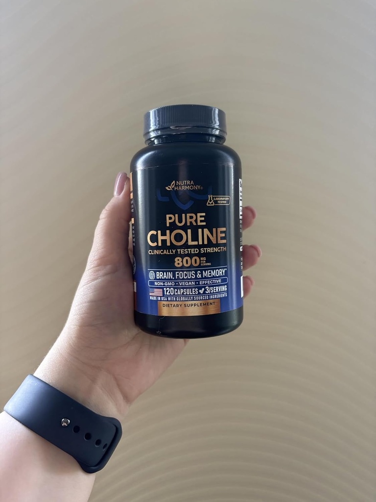 NUTRAHARMONY Choline 800 mg - Choline Supplement - Vegan, ikke-GMO, Lab testet - laget i USA - 120 Kapsler