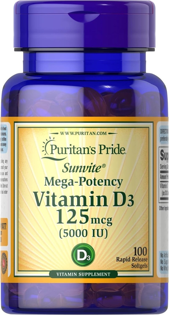 Puritans stolthet vitamin D3, 5000 IE, 100 greve