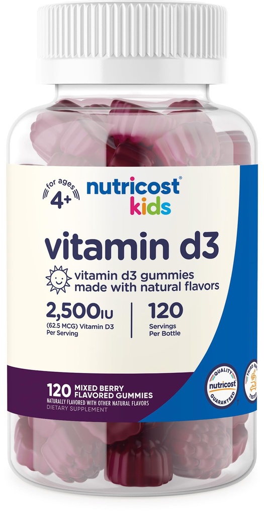 Nutricost Kids Vitamin D3 Gummies 2 500 IU (62,5mcg), 120 Gummies - Mixed Berry Flavored
