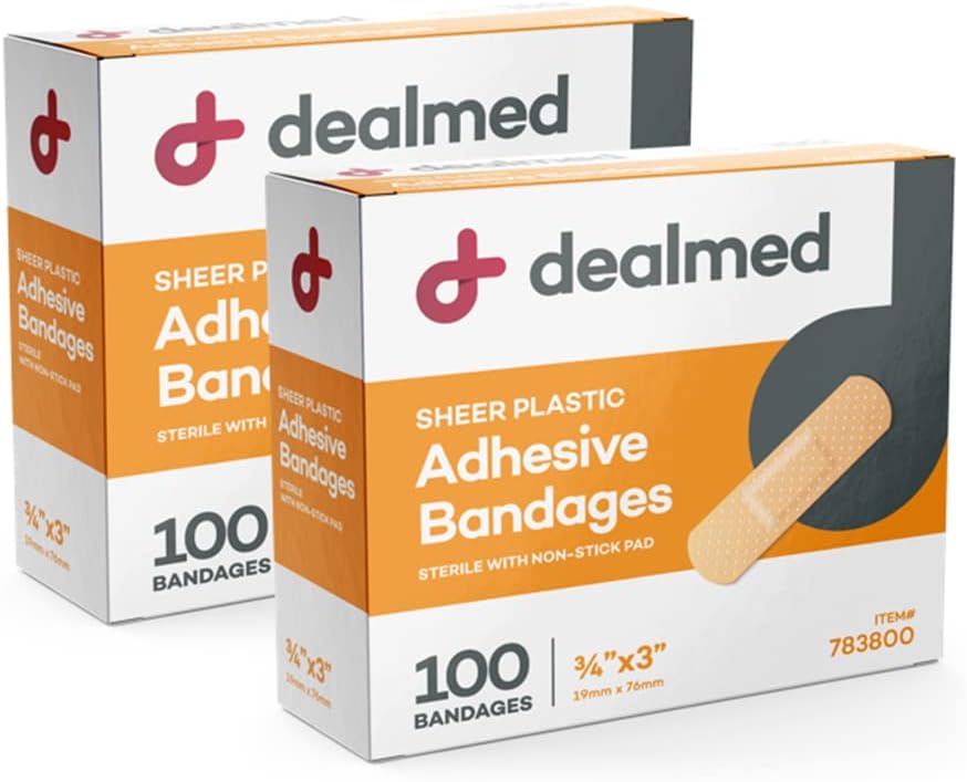 Dealmed Sheer Plastic Fleksibel klesbånd – 100 greve (2 pakke) Bandages med ikke-stiv pad, Latex gratis, sårbehandling for førstehjelpssett, 3" x 3/4"