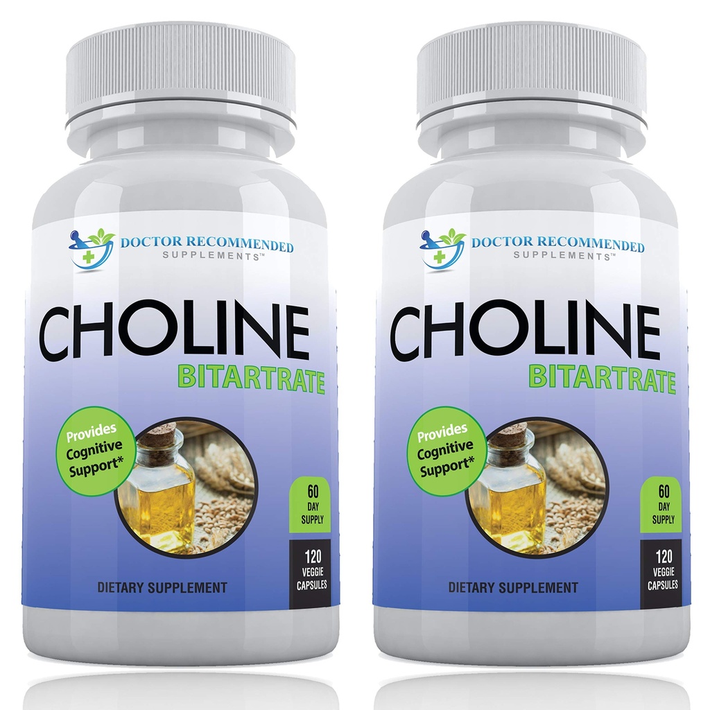 Premium Choline - 500 mg - 120 Veggie Capsules - støtter kognitiv helse, minne og mer - 2 pakker