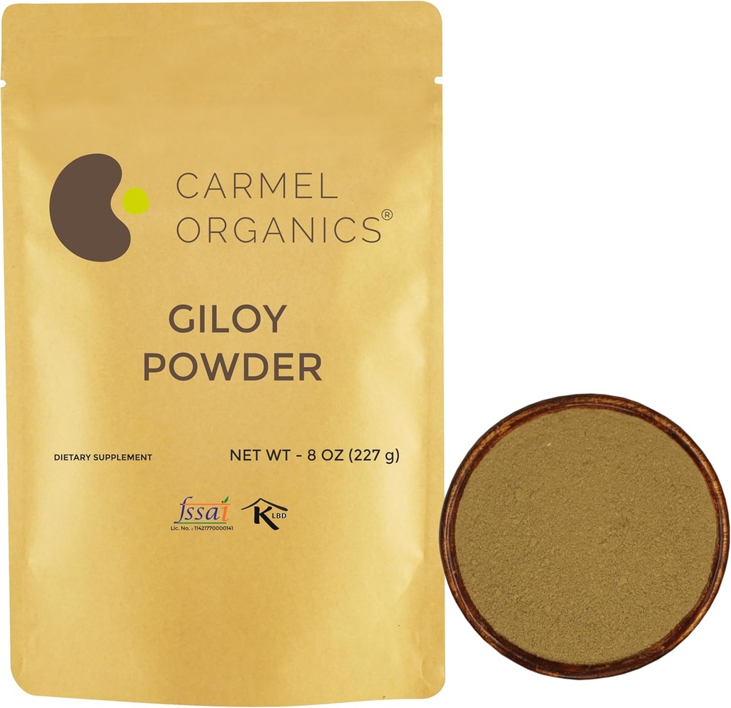CARMEL ORGANICS Giloy Stem pulver (8 Ounce eller 0,5 LBS (Pack of 1)) | Naturlig ikke lagt til preservativer | Ikke-GMO | Tinospora Cordifolia | Herbal Suppliment for din immunitet