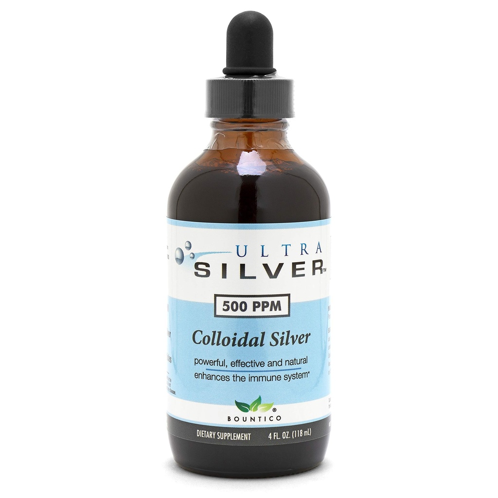 Ultra Silver® Colloidal Silver | 500 PPM, 4 Oz (118 ml) | Mineral flytende kosttilskudd | True Colloidal Silver - med dropper