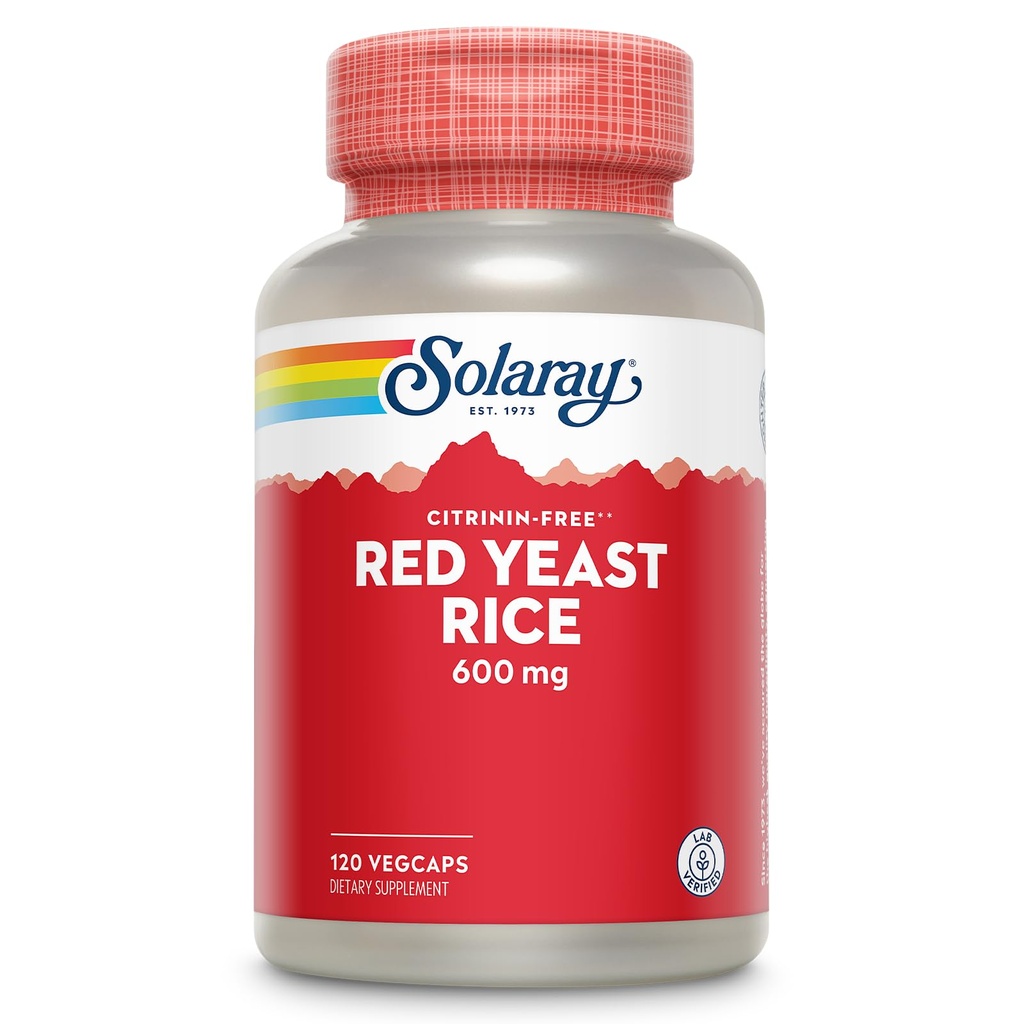 SOLARAY Red Yeast Rice 600mg Systemstøtte, ikke-irradisert og ingen Citrinin, Lab verifisert, 120 Vegkaps