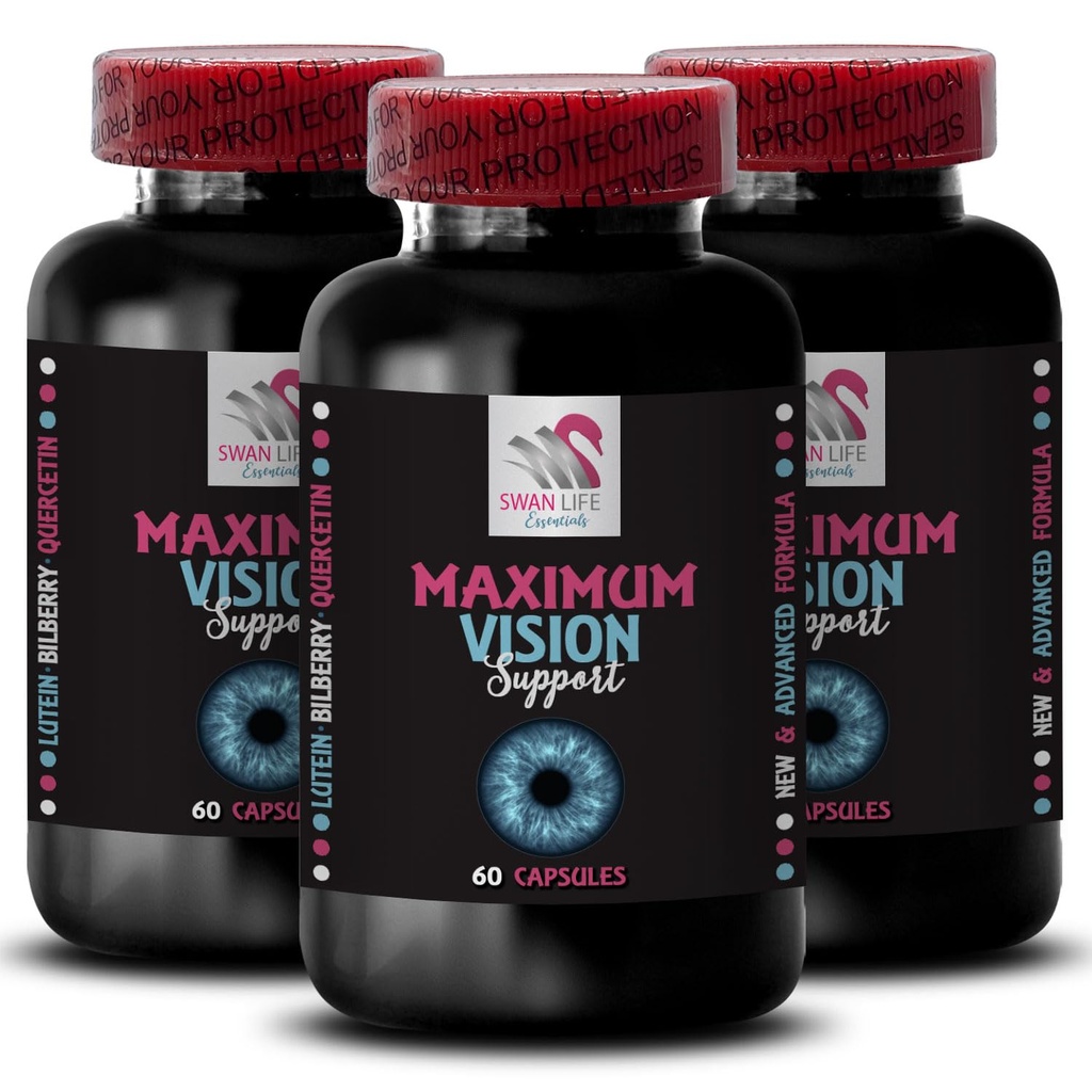 Øyestøtte - EYE VISION SUPPLEVENT - Lens klarhet, Fokusskjærer, Lyse scener, Øye skarphet, Crystal klart syn, Visual boost, Fokus støtte, Klarere visjon, Fokus fordel 3 flaske 180 Caps