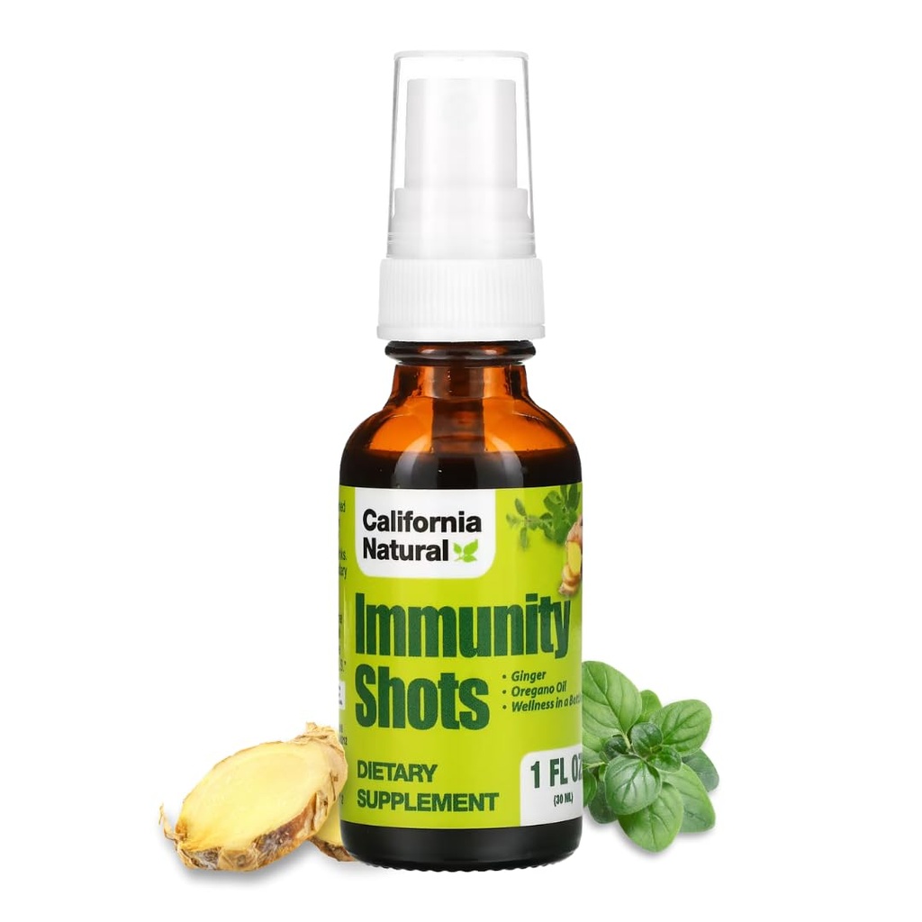 California Naturlig immunisme Shots 1oz flaske, organisk ginger rot, oregano olje - Potent og ren immunsystem Booster - immunsystem støtte og velvære Shot (pakke av 1)