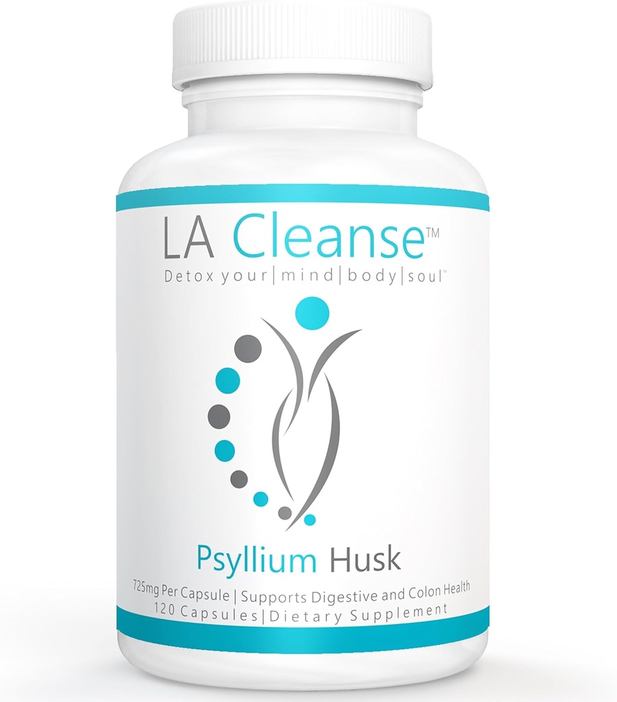 Psyllium Husk Fiber Supplement Kapsler - 120 greve - 725mg Psyllium Husk kapsler for komplett digestiv helse & vektkontroll - essensielle kosttilskudd
