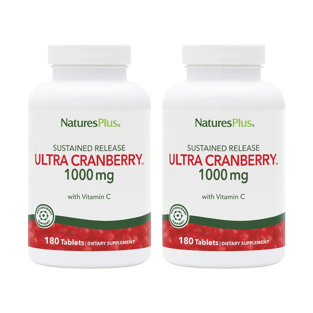NaturesPlus Ultra Cranberry 1000-180 Elegante Release Tabletter, Pakke med 2 - Støtter et Sunn Urin Tract - Ikke-GMO, Vegetarisk, Glutenfri - 180 Total Tjenester