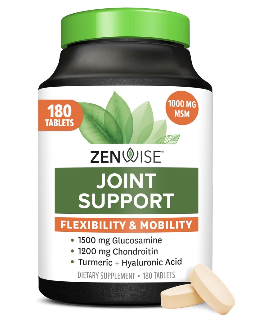 Zenvis helse felles støtte Supplement med Glucosamine Chondroitin MSM, Curcumin & Sulfate - Felles helse for kvinner og menn - mobilitet og fleksibilitet støtte for kne, Cartilage & Bone - 180 greve