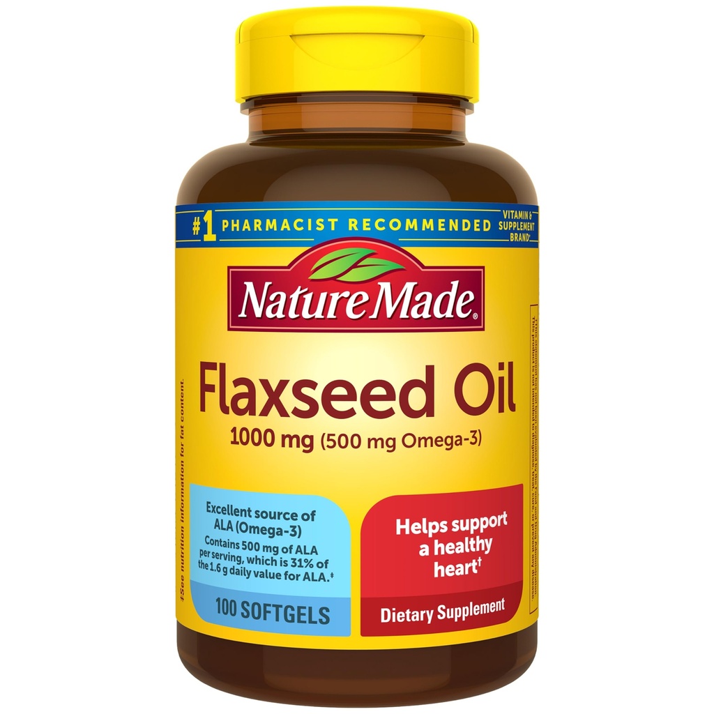 Naturlaget flaksfrø olje 1000 mg, fisk gratis omega 3 Supplement, kosttilskudd for hjerte helse støtte, 100 Softgels, 100 dagers forsyning