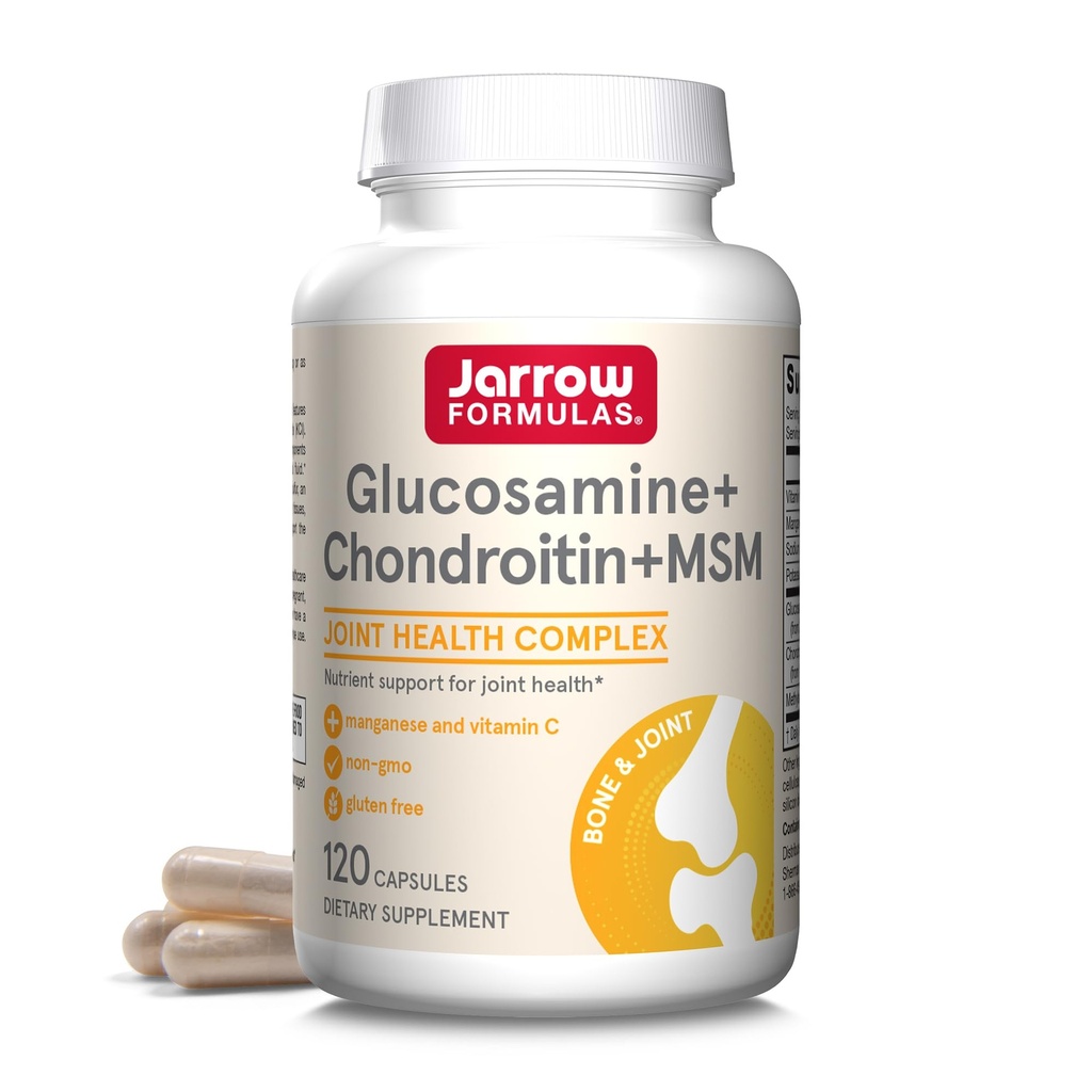 Jarrow Formulas® Glukosamin + Chondroitin + MSM Capsules, Joint Support Supplement med vitamin C og Manganese, 30 Kapsler, 120 dagers forsyning