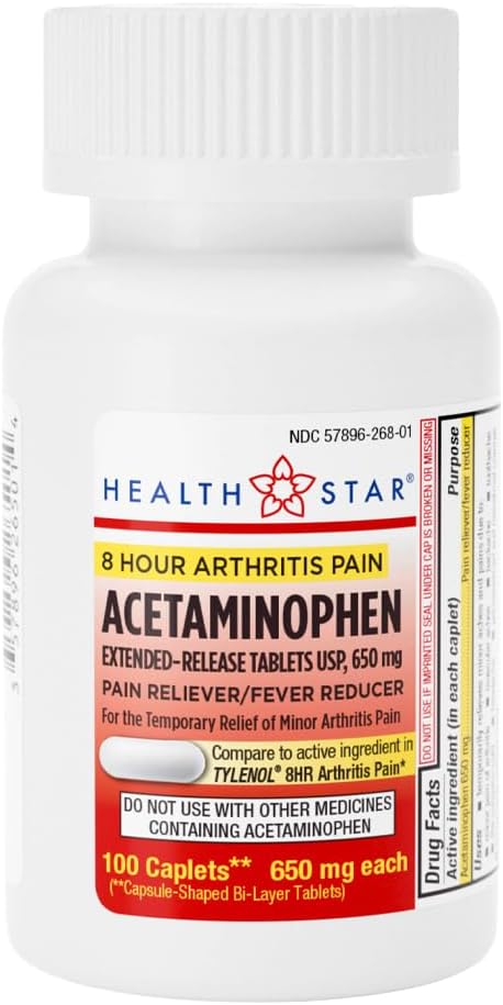 GeriCare Acetaminophen Extended-epital artritt 650 mg kapell, smertereliever, ledbetennelsessymptomer, feberreduksjon, 100 antall (pakke med 1)