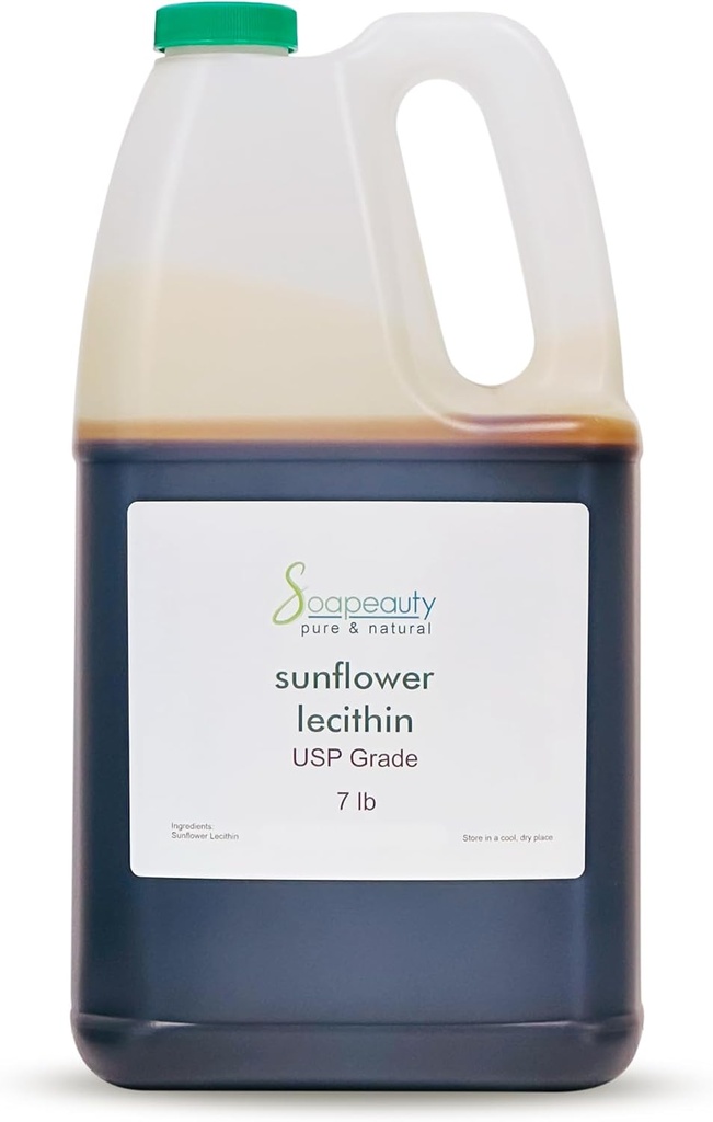 Solflower Lecithin flytende olje | Kald presset uraffinert | USP Grade Ubleket 100% ren naturlig solflower Lecithin olje | Hud moisturizer, Soap Making | 7 lb