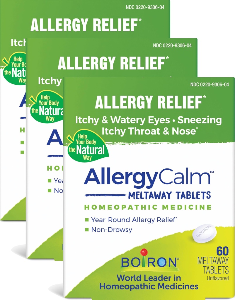 Boiron AllergyCalm Tabletter 180 greve, Relief fra allergier og Hay Fever-symptomer på sensing, Runny Nese, og kløende øyne eller throat, Allergy Calm Tabs (tidligere RhinAllergy) (pakke på 3 60ct Boxes)