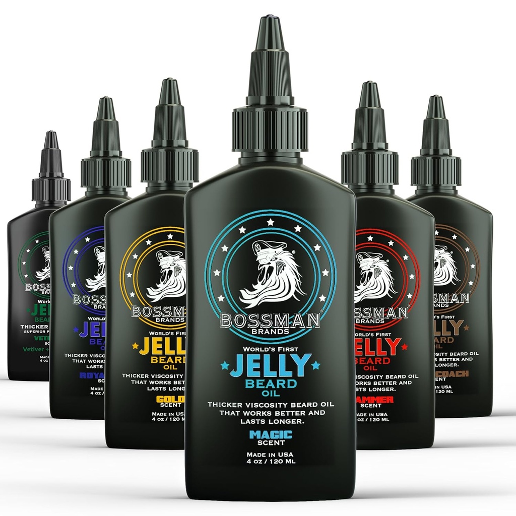 Bossman Jelly Beard Olje Variety Pack - Beard Grooming Care og Growth Kit - Alle 6 Beard Jelly olje Scents - laget i USA