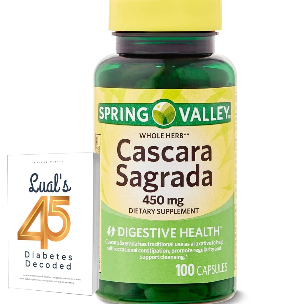 Cascara Sagrada 450mg. Spring Valley Cascara Sagrada 450mg 100 Count, hele Herb Cascara Sagrada Digestive Helse Kosttilskudd Kapsler Bundle med Luall 45 Diabetes Dekodet