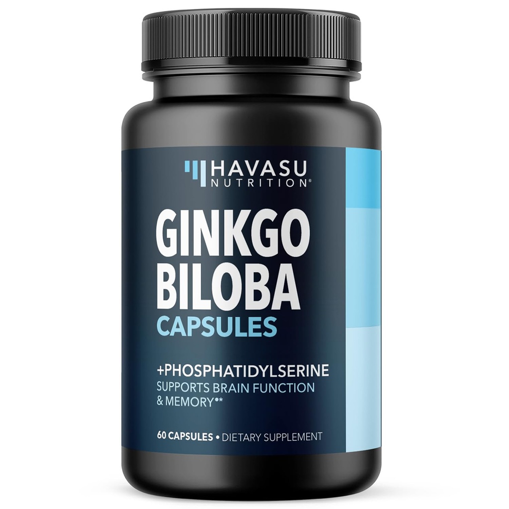 Ginkgo Biloba 120mg med fosfatidyderin - Nootropisk hjernehelse, minne og fokus Supplement - støtter kognitiv funksjon, mental klarhet og varsling - 60 ikke-GMO kapsler, 2 måneders forsyning